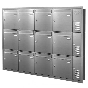 Unterputz Briefkastenanlage 12 Fcher mit Funktionskasten Edelstahl Cenator KN-UP-121-110-E