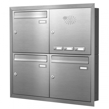 Unterputz Briefkastenanlage 3 Fcher mit Funktionskasten Edelstahl Cenator KN-UP-31-110-E