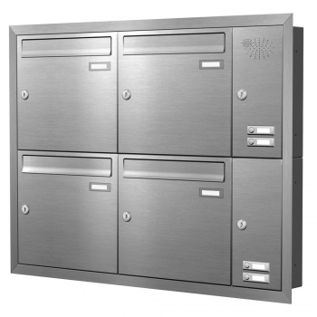 Unterputz Briefkastenanlage 4 Fcher mit Funktionskasten Edelstahl Cenator KN-UP-41-110-E