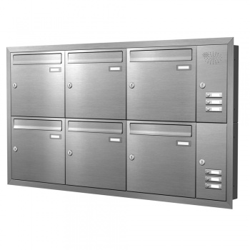 Unterputz Briefkastenanlage 6 Fcher mit Funktionskasten Edelstahl Cenator KN-UP-61-110-E