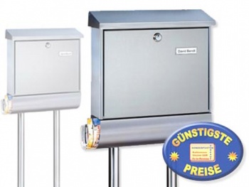 Edelstahl Standbriefkasten mit Zeitungsbox Cenator BW 214