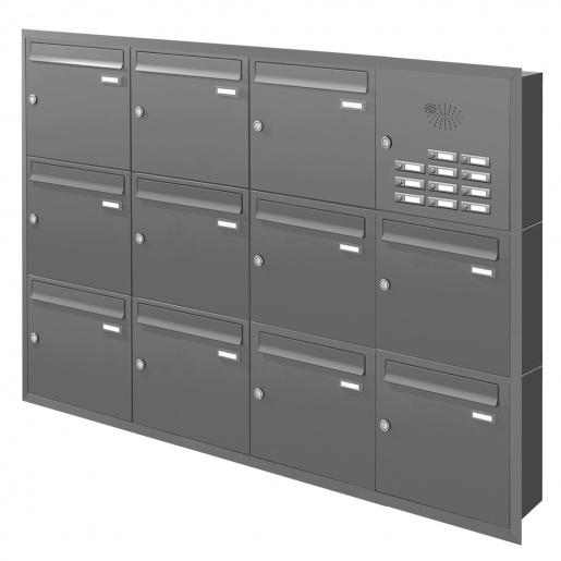 Unterputz Briefkastenanlage 11 Fcher mit Funktionskasten Cenator KN-UP-111-110 graualuminium RAL 9007