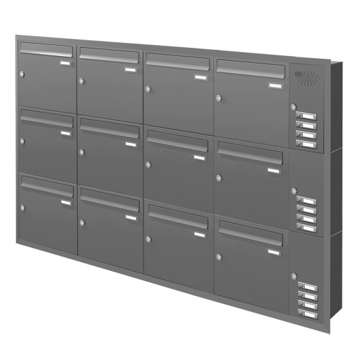 Unterputz Briefkastenanlage 12 Fcher mit Funktionskasten Cenator KN-UP-121-110 graualuminium RAL 9007